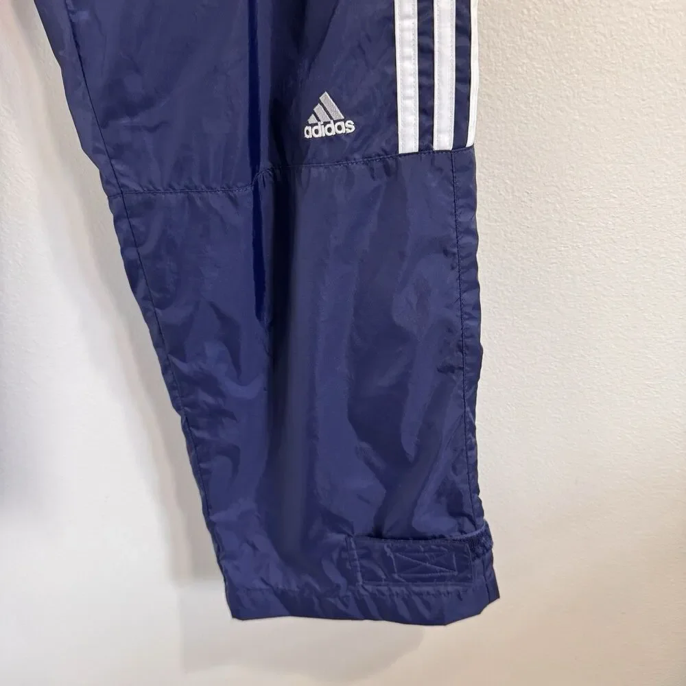 Vintage Y2K Adidas Track Pants Mens L Windbreaker Nylon Blue White Stripe Retro